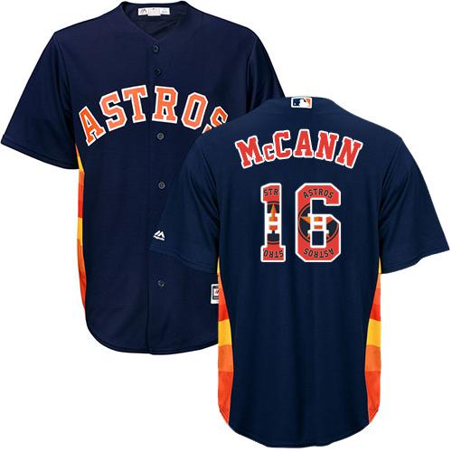 Astros #16 Brian McCann Navy Blue Team Logo Fashion Stitched MLB Jersey